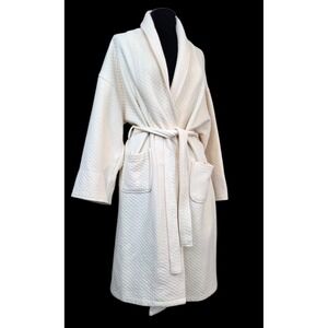 Aegean Apparel Robe 100% Turkish Cotton Quilted Pale Yellow Pockets Women's OS